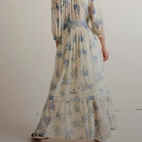 FREE PEOPLE Golden Hour Maxi Dress Floral Ivory Blue Boho Large 🆕📦🏃🏻💨🚚 - Picture 8 of 16